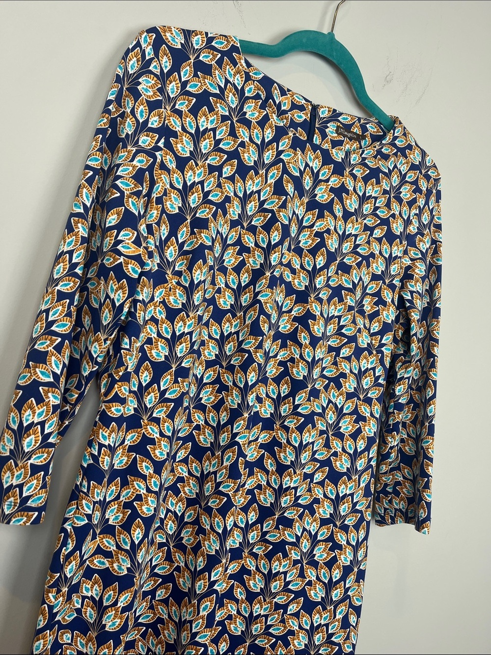 J. McLaughlin Catalina Cloth Sophia Peacock Feather Dress Size Large Navy - Picture 9 of 11